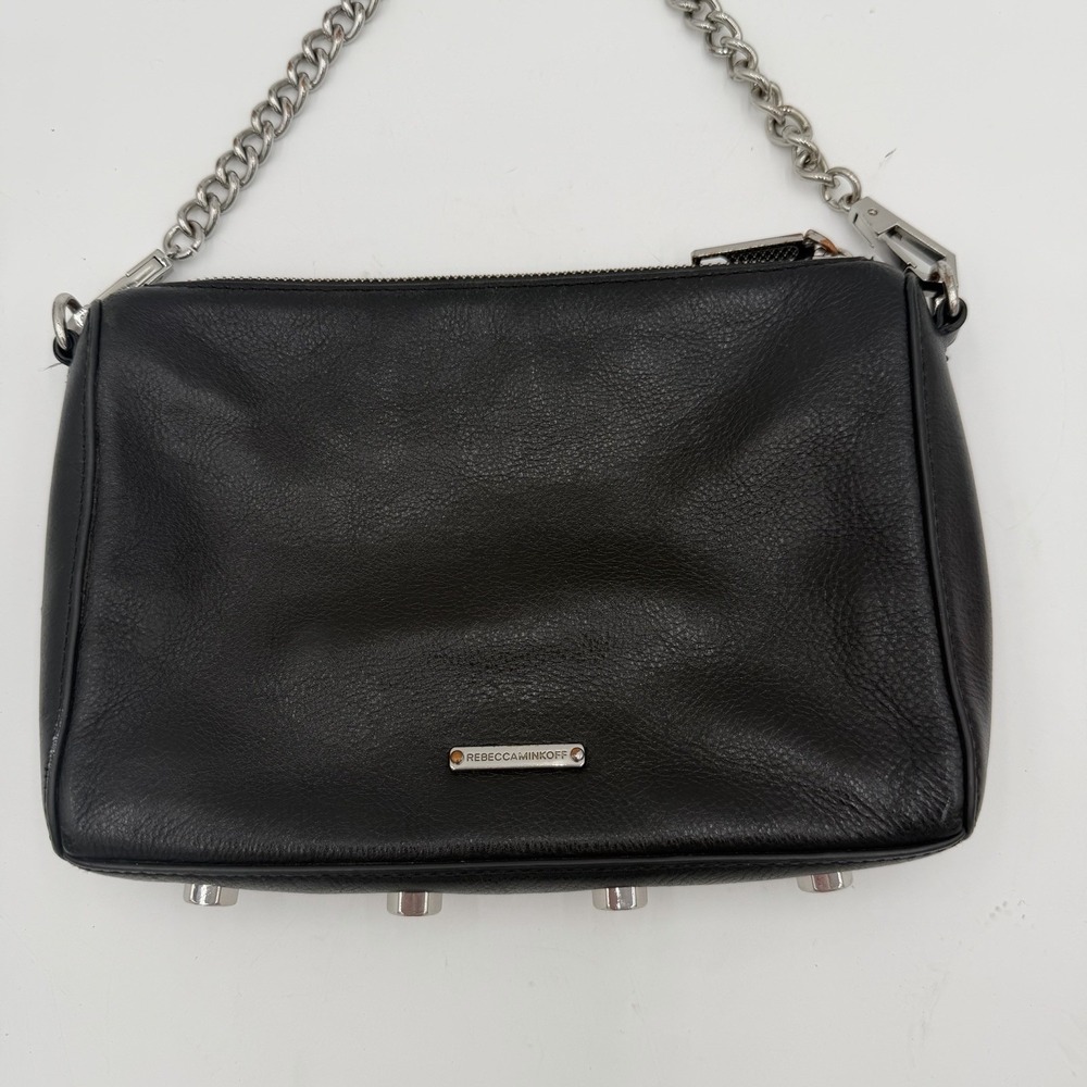 Rebecca Minkoff Avery Black Leather Crossbody Bag Studded Moto Biker‎ Purse
